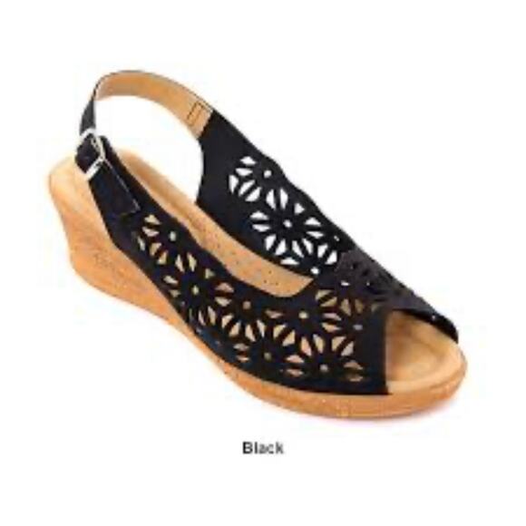 Spring Step Slingback Wedge Slip On Black Leather Sandals WMNS US8 EU39 Comfort - Picture 3 of 8